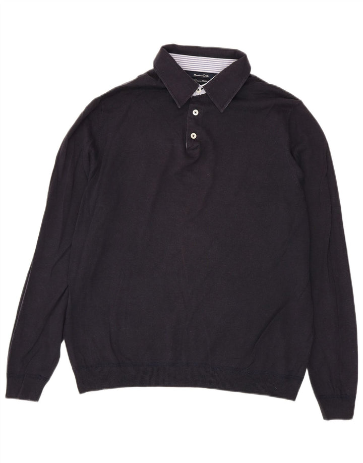 Massimo Dutti Maglione da uomo con collo alto in lino grande blu navy