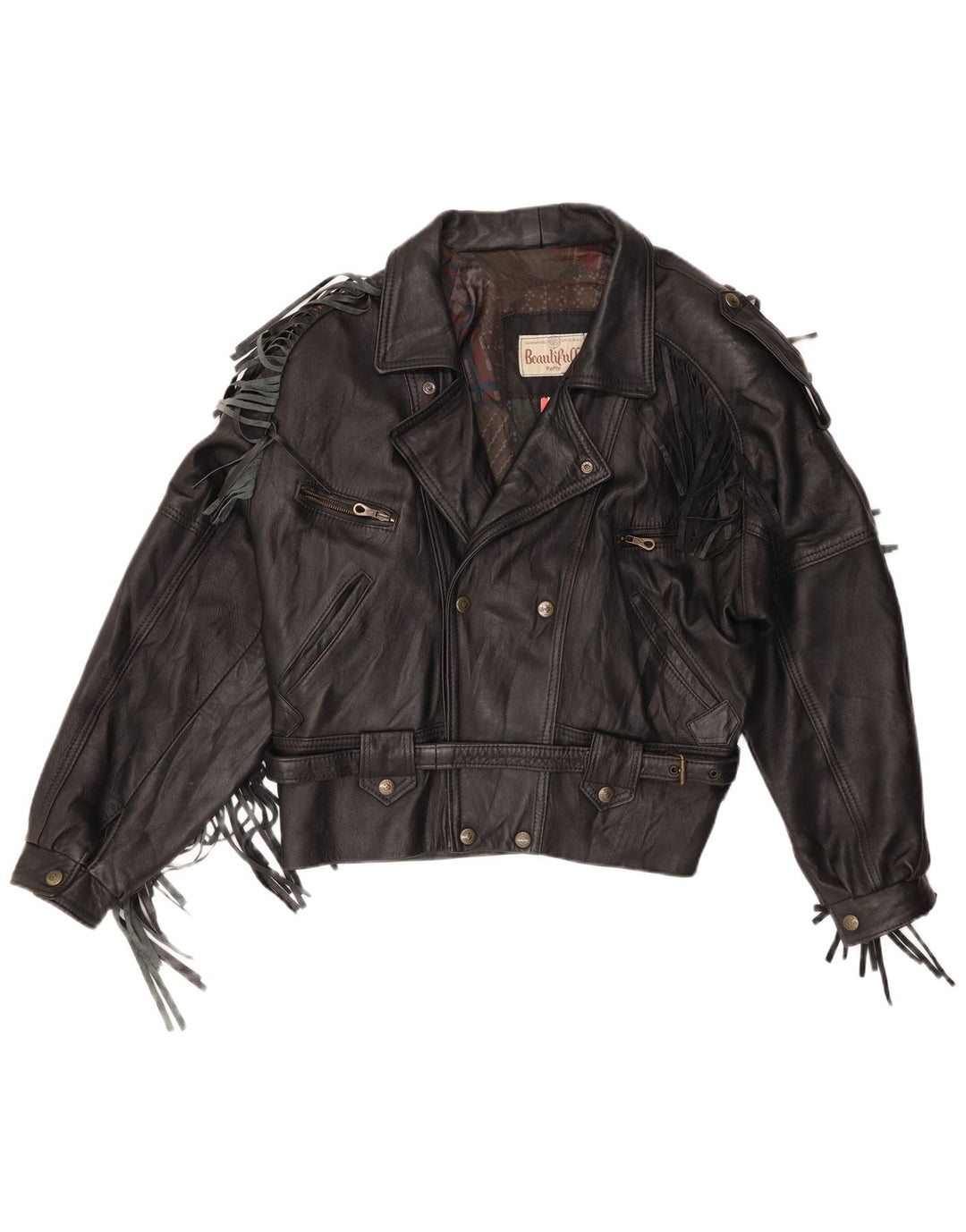 Giacca da motociclista in pelle vintage da uomo UK 40 grande nera
