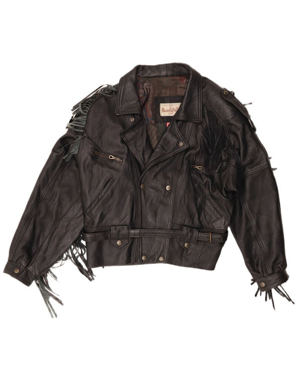 Giacca da motociclista in pelle vintage da uomo UK 40 grande nera