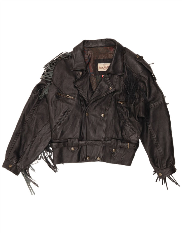 Giacca da motociclista in pelle vintage da uomo UK 40 grande nera