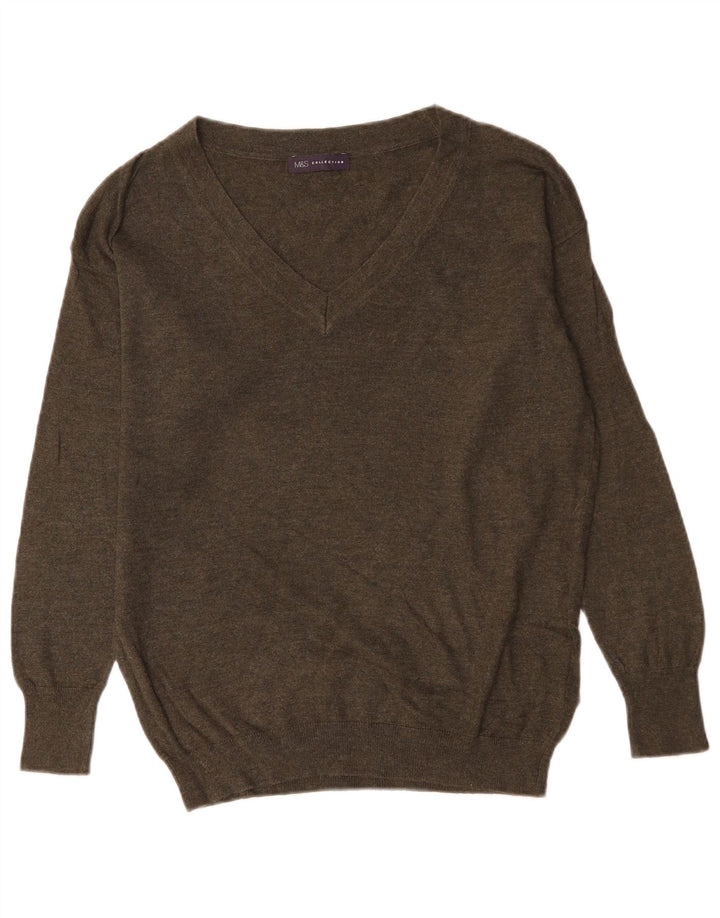 Maglione oversize con scollo a V da donna Marks & Spencer UK 10 piccolo kaki