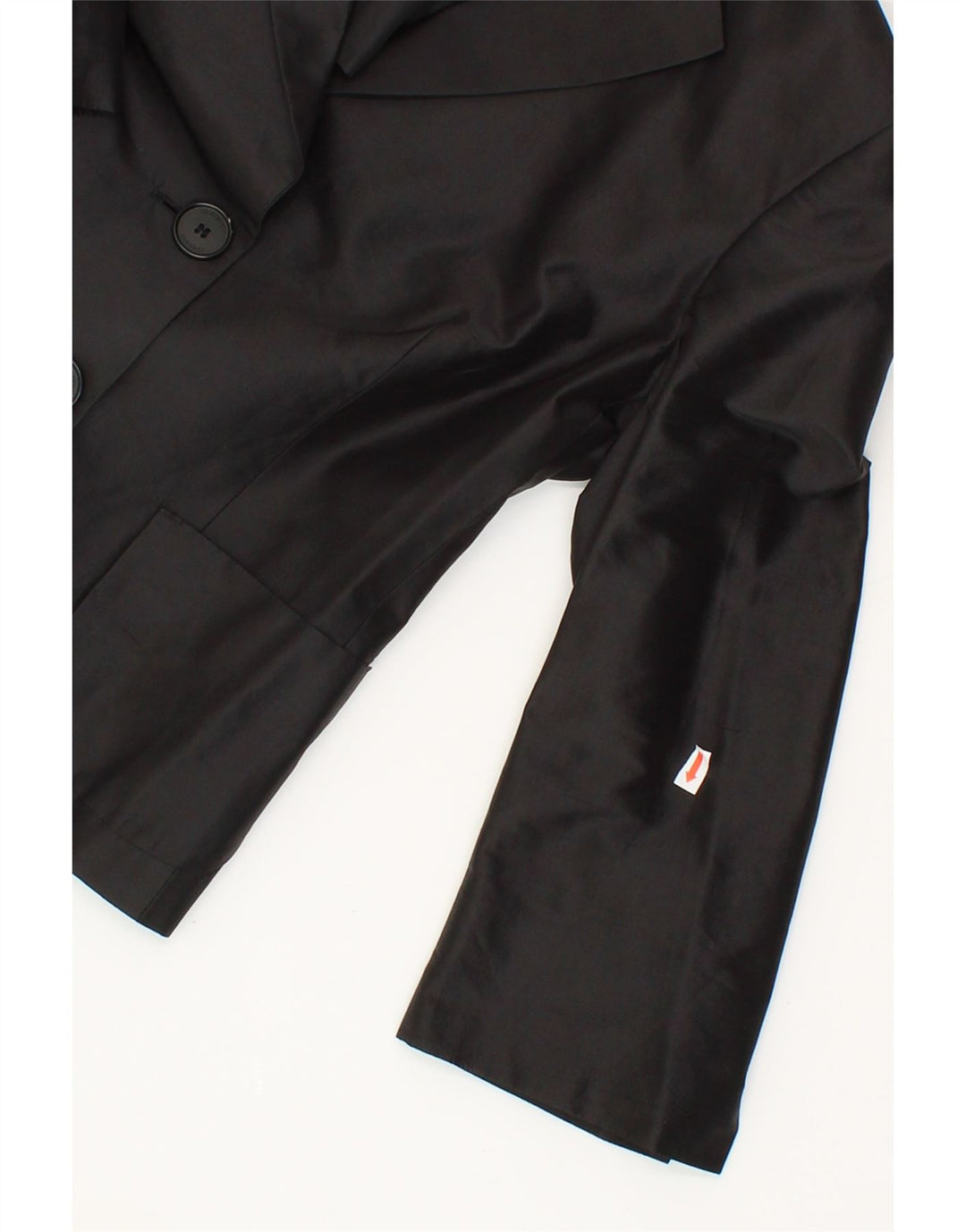 SEVENTY Womens 2 Button Blazer Jacket IT 42 Medium Black Silk Vintage Seventy and Second-Hand Seventy from Messina Hembry 