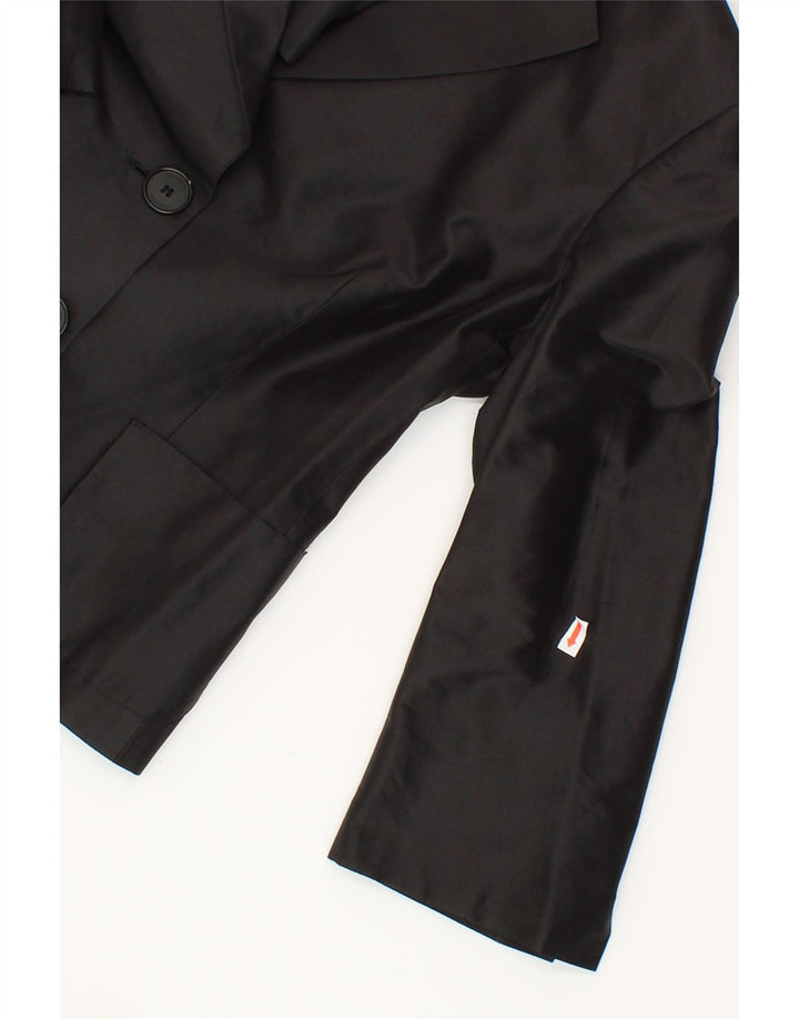 SEVENTY Womens 2 Button Blazer Jacket IT 42 Medium Black Silk Vintage Seventy and Second-Hand Seventy from Messina Hembry 