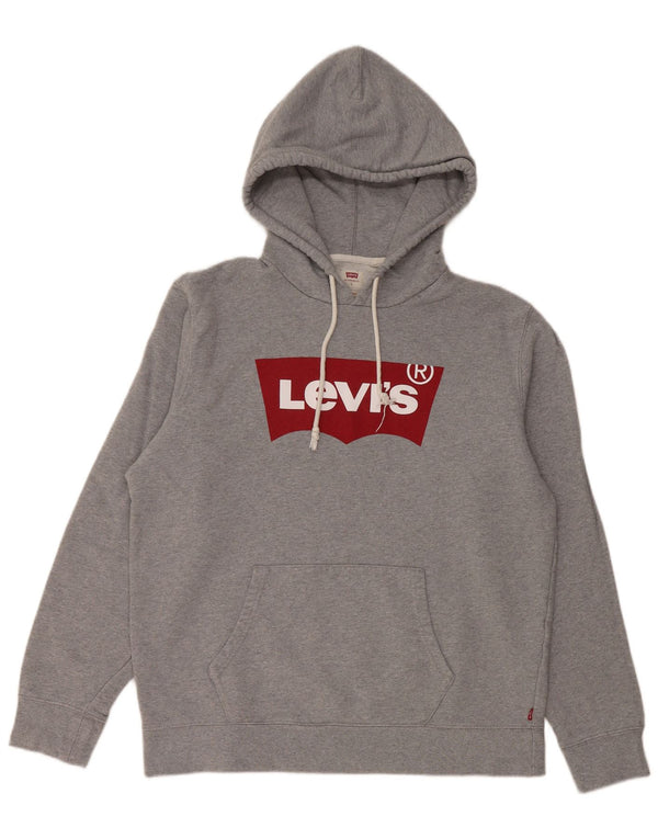 LEVI'S Maglione con cappuccio grafico dalla vestibilità standard da uomo, grande, in cotone grigio