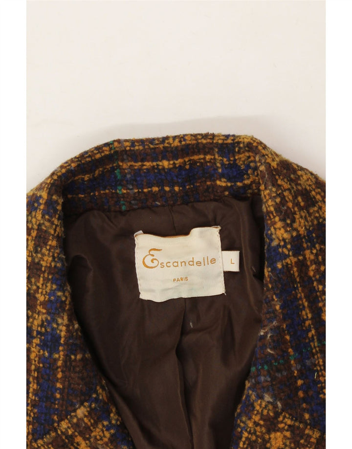 ESCANDELLE Womens Double Breasted Coat UK 16 Large Brown Check Polyester Vintage Escandelle and Second-Hand Escandelle from Messina Hembry 