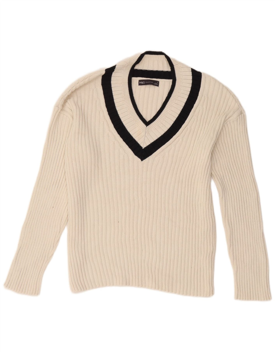 Maglione con scollo a V da donna Marks & Spencer UK 14 Blocco colore bianco medio