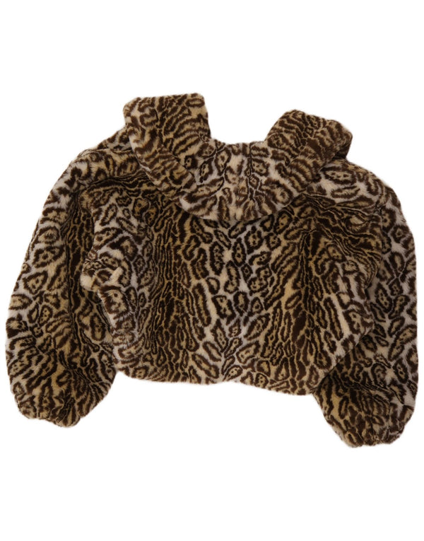 Giacca bolero vintage da donna in pelliccia sintetica UK 14 grande stampa animalier marrone