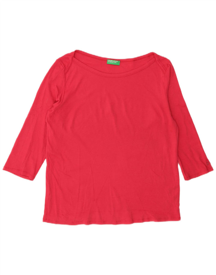 BENETTON Top da donna manica 3/4 UK 14 grande rosso