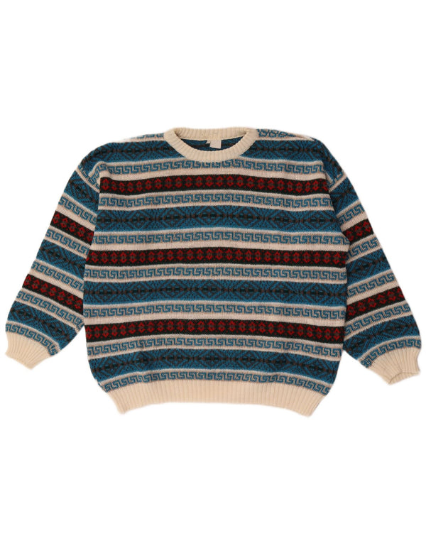 Maglione maglione girocollo da uomo vintage XL multicolore geometrico