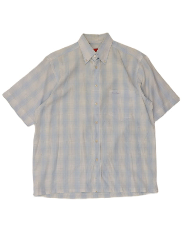Camicia a maniche corte da uomo Pierre Cardin a quadri blu medio