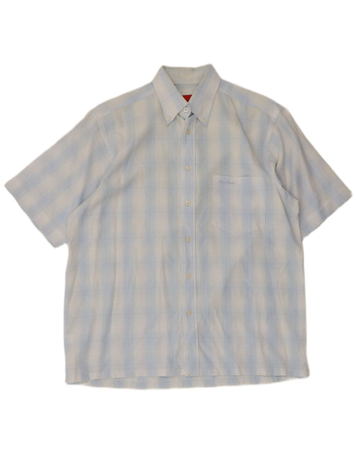 Camicia a maniche corte da uomo Pierre Cardin a quadri blu medio
