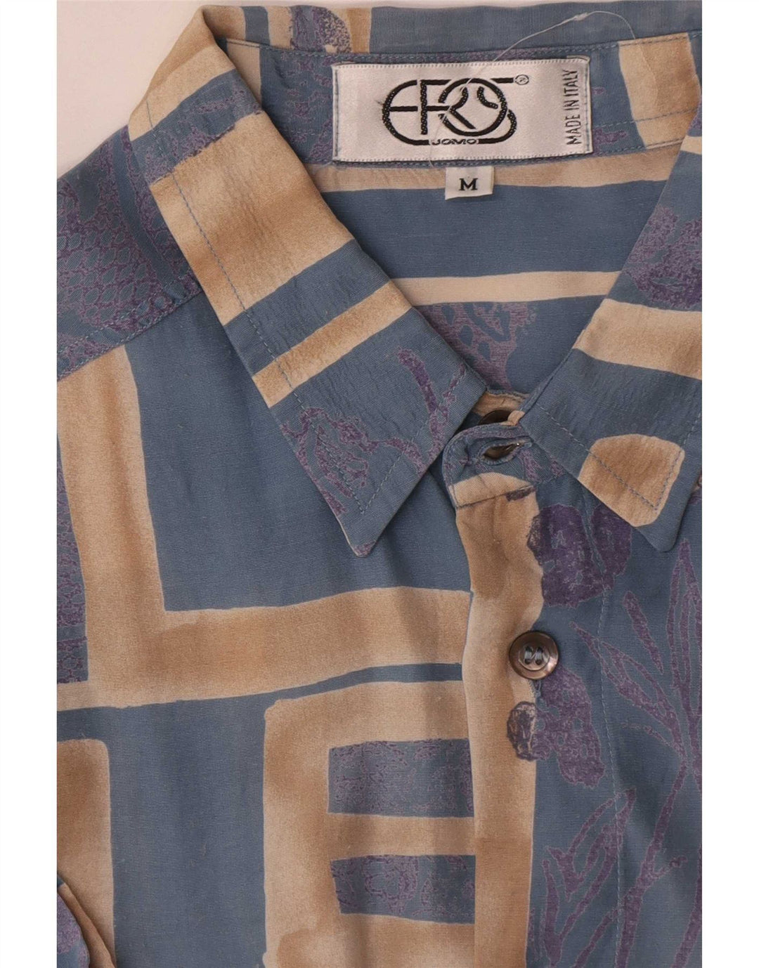 Camicia vintage da uomo a maniche corte in viscosa geometrica blu medio