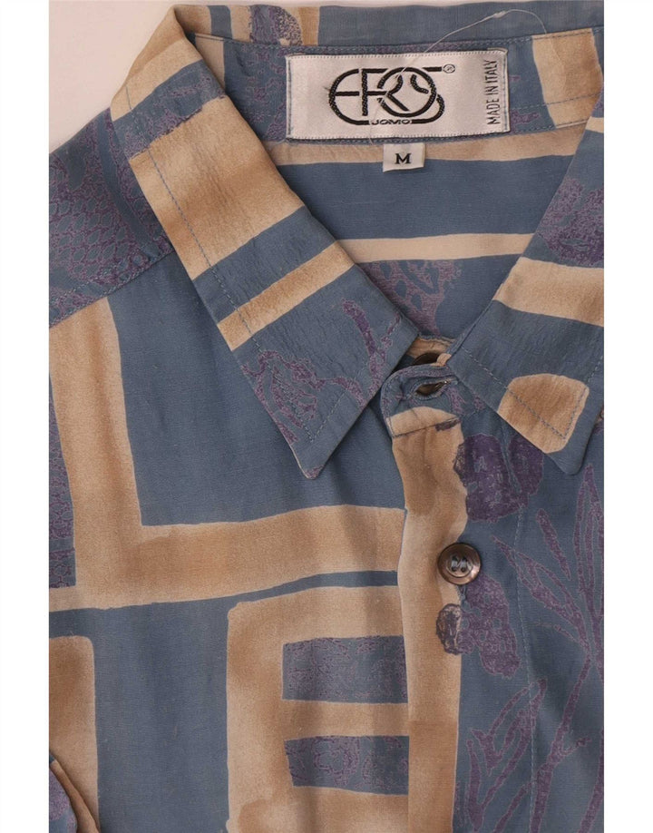Camicia vintage da uomo a maniche corte in viscosa geometrica blu medio