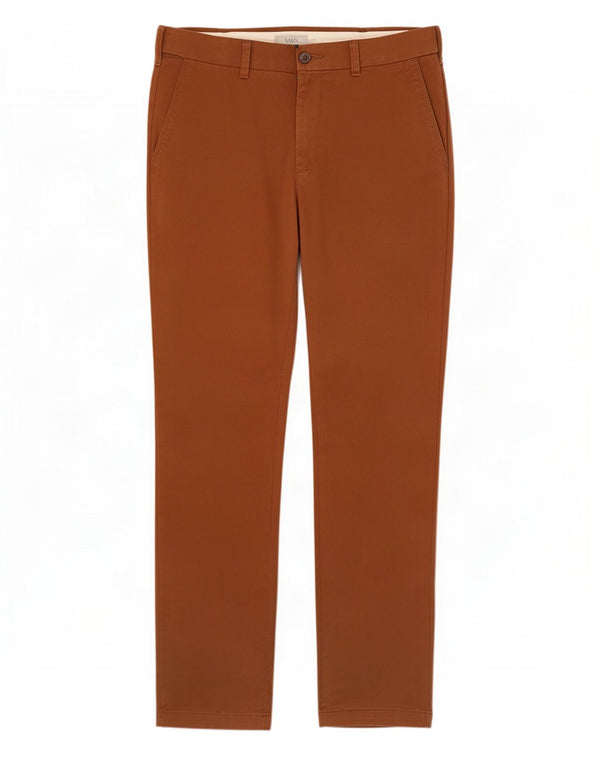 Marks & Spencer Mens Tapered Chino Trousers W32 L33 Brown Cotton
