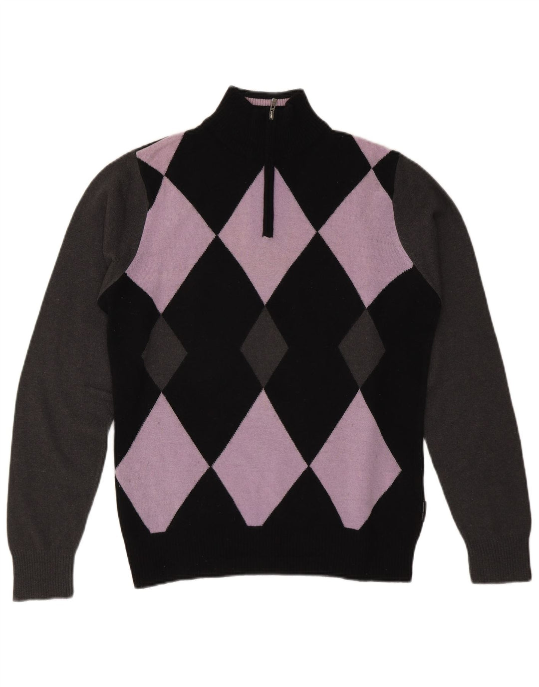 Sergio Tacchini Maglione da uomo con zip e collo, medio nero, a rombi/diamante