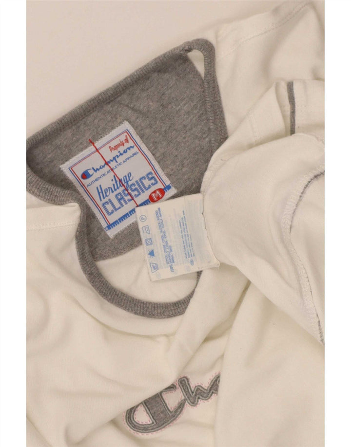Maglietta grafica da donna Champion manica lunga UK 12 medio bianco