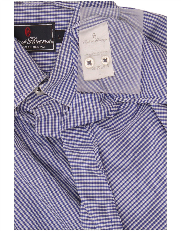 CONTE OF FLORENCE Camicia Uomo Large Blu Vichy Cotone