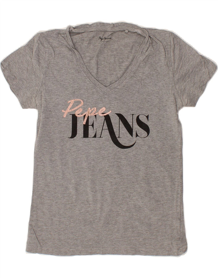 PEPE JEANS Womens Graphic T-Shirt Top UK 14 Large Grey Vintage PEPE Jeans and Second-Hand PEPE Jeans from Messina Hembry 