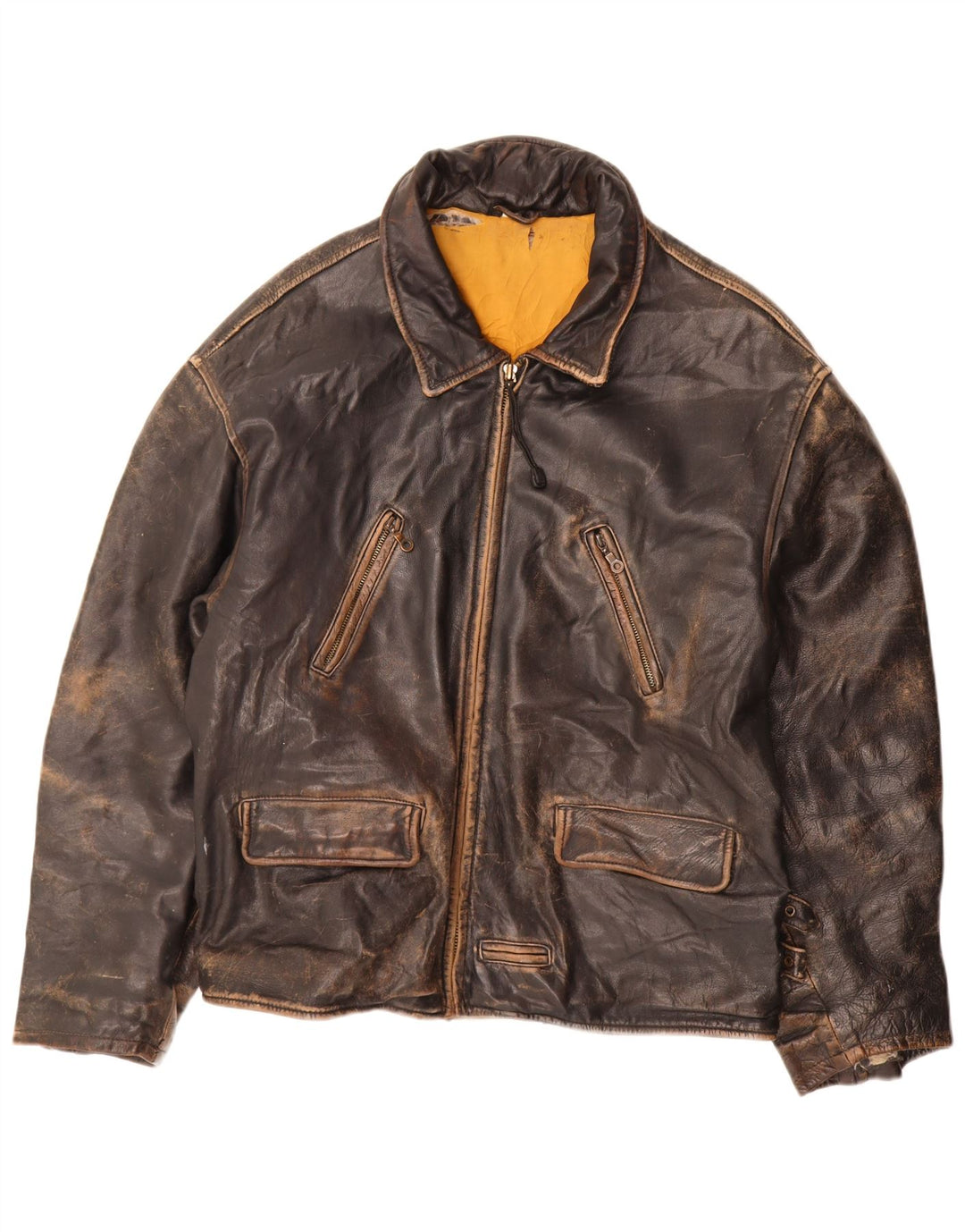 Giacca in pelle vintage da uomo UK 44 2XL Marrone