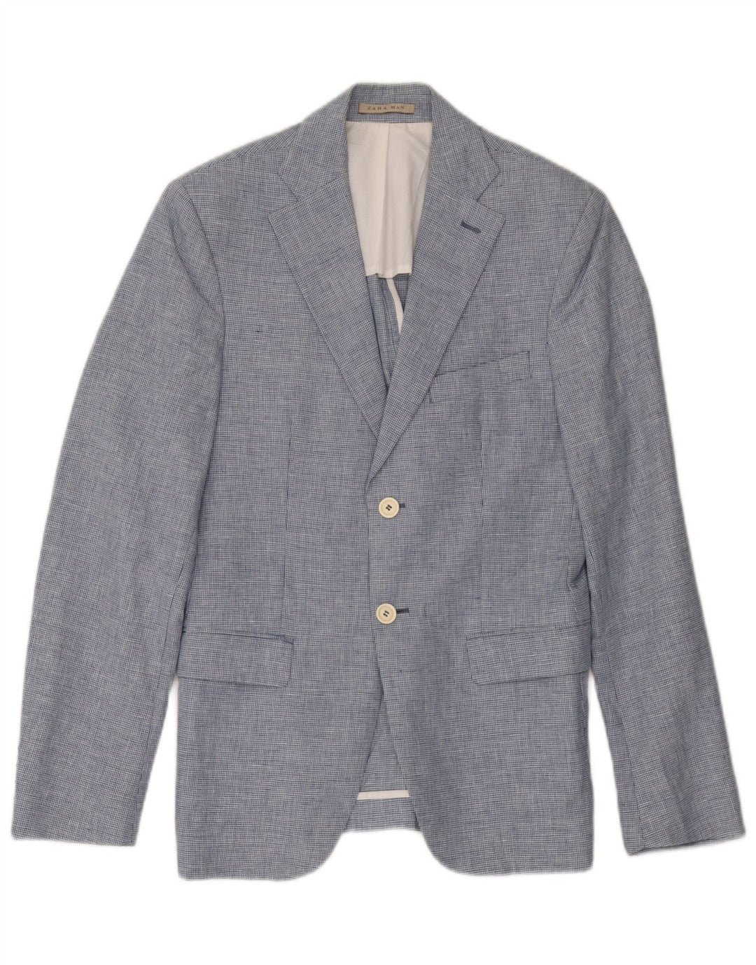 Giacca blazer a 2 bottoni da uomo Zara EU 46 piccolo lino blu pied de poule