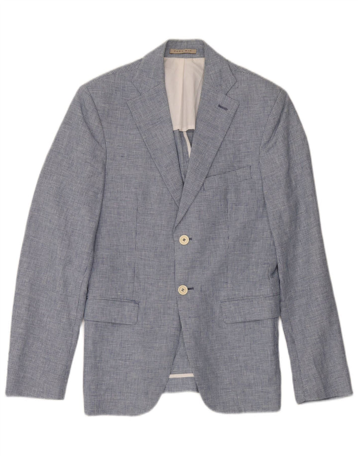 Giacca blazer a 2 bottoni da uomo Zara EU 46 piccolo lino blu pied de poule