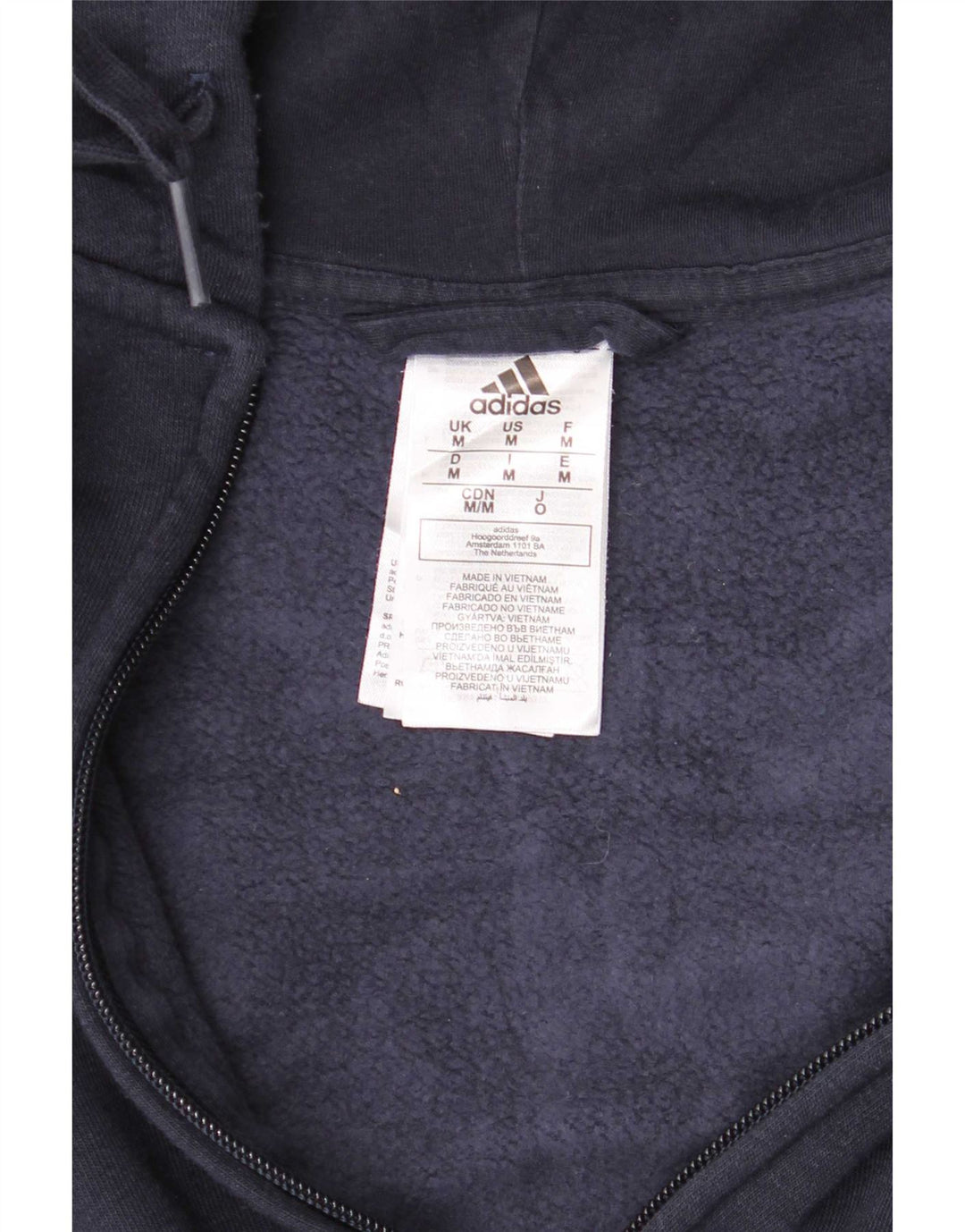 Maglione con cappuccio e zip da uomo Adidas in cotone blu navy medio