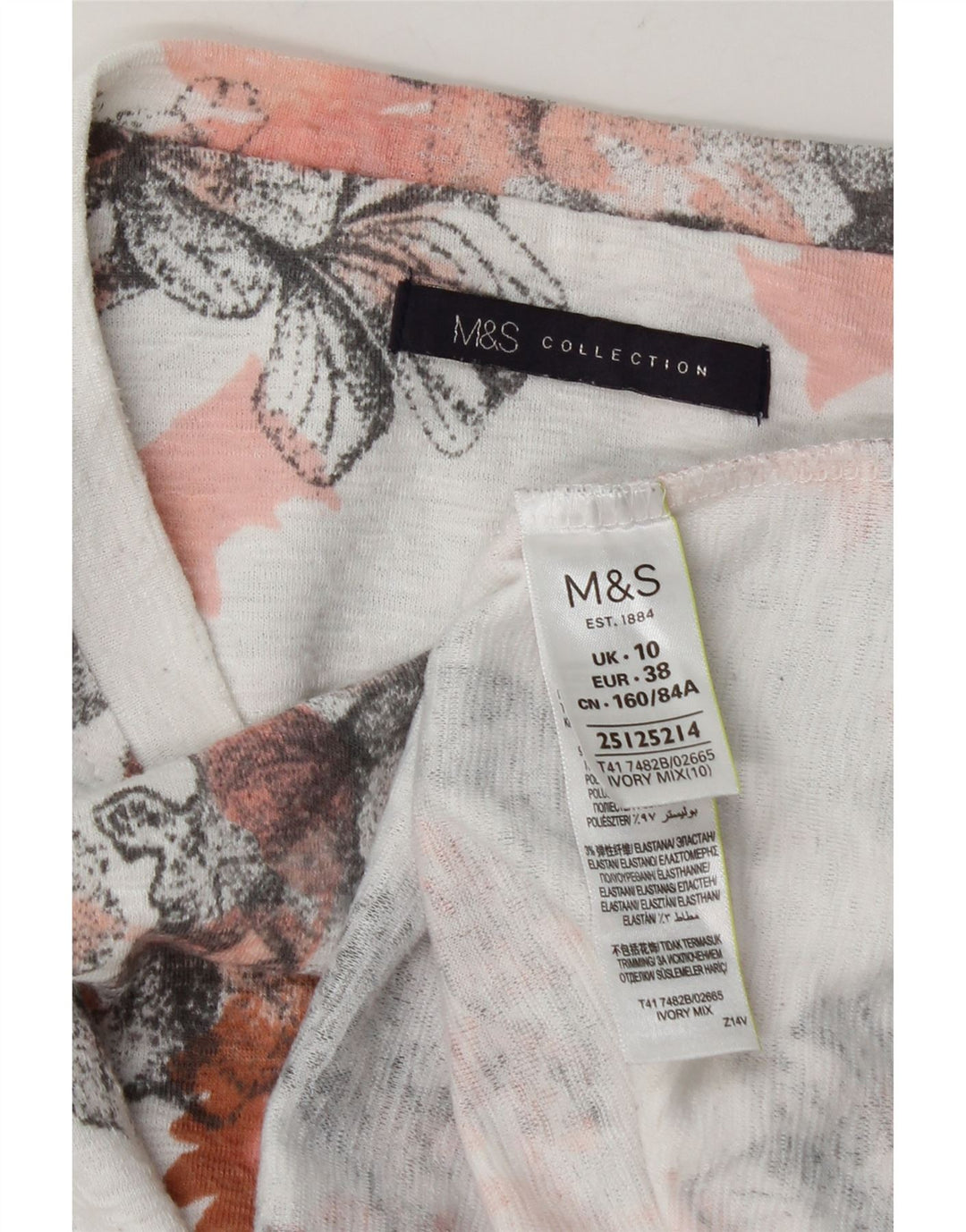 Marks & Spencer Top oversize da donna a maniche lunghe UK 10 Small White Floral