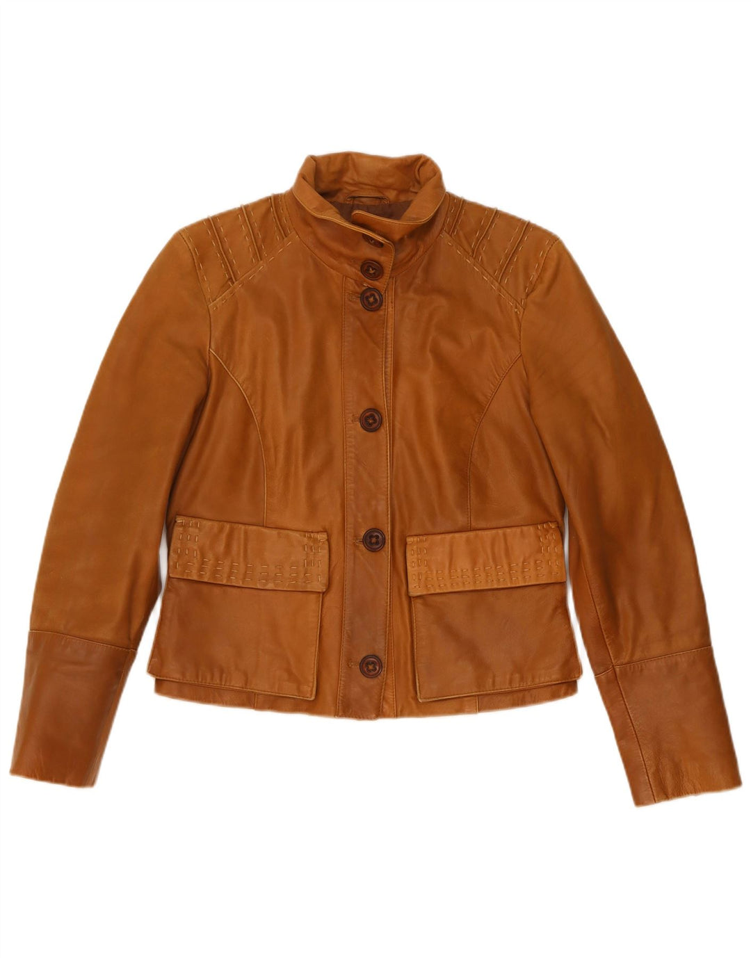 Giacca in pelle da donna vintage UK 12 in pelle marrone medio