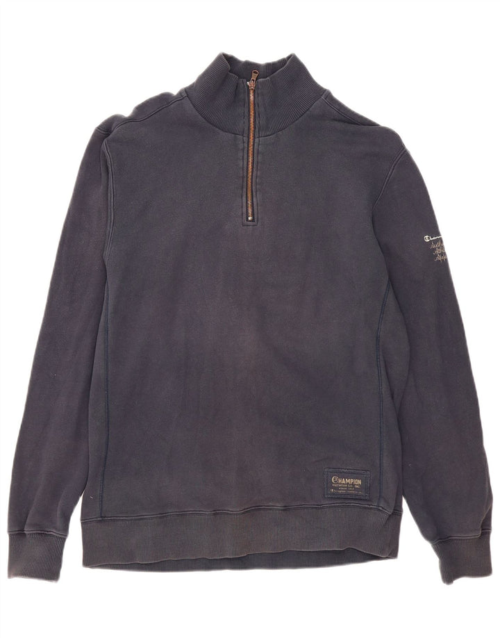 Felpa Champion da uomo con collo con zip, maglione grande, cotone blu navy