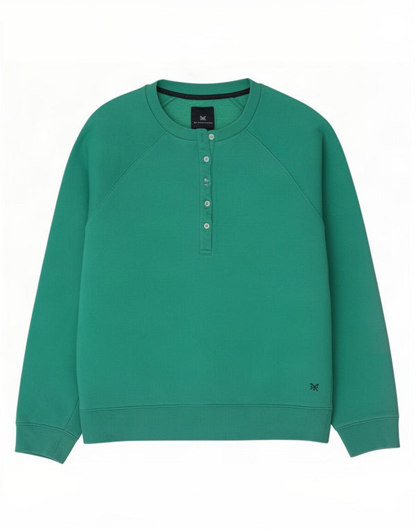 Crew Clothing Felpa da donna con collo abbottonato Maglione UK 14 Grande cotone verde