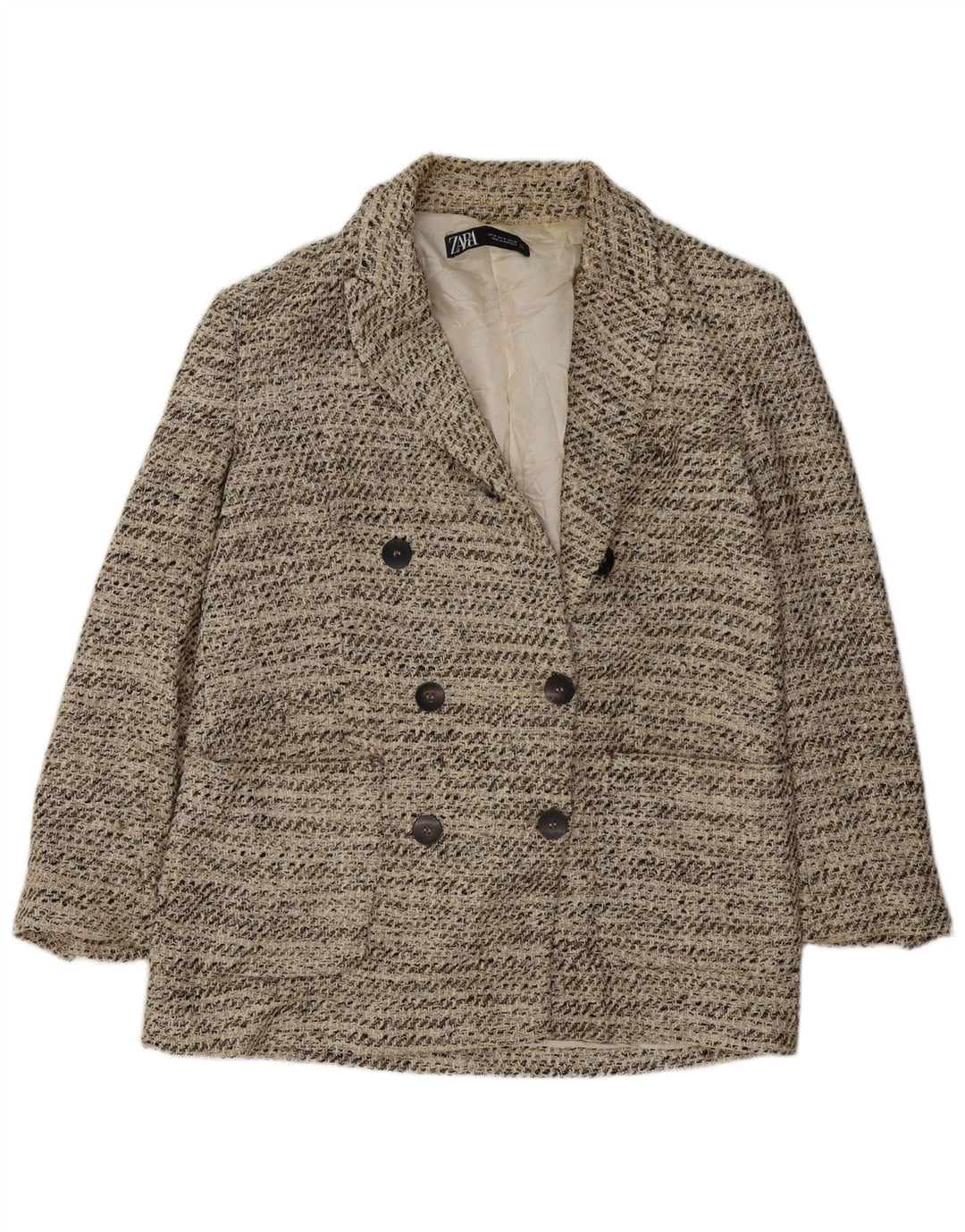 Giacca blazer doppiopetto da donna Zara UK 14 Cotone screziato beige medio