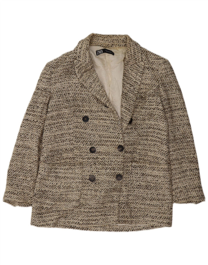 Giacca blazer doppiopetto da donna Zara UK 14 Cotone screziato beige medio