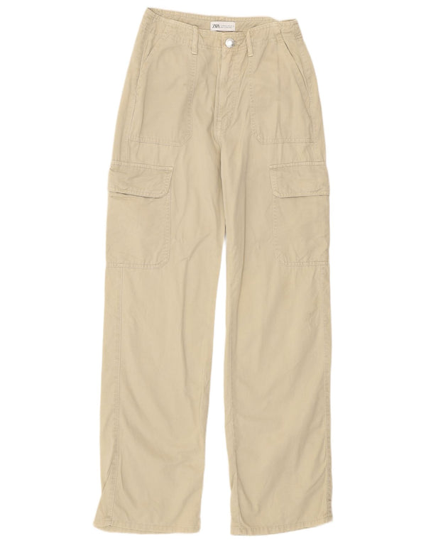 Pantaloni cargo dritti a vita alta da donna Zara EU 34 2XS W24 L31 Beige