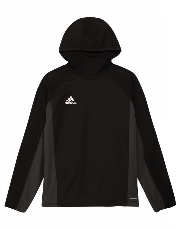 Felpa con cappuccio da uomo Adidas Large nera in poliestere color block sportivo