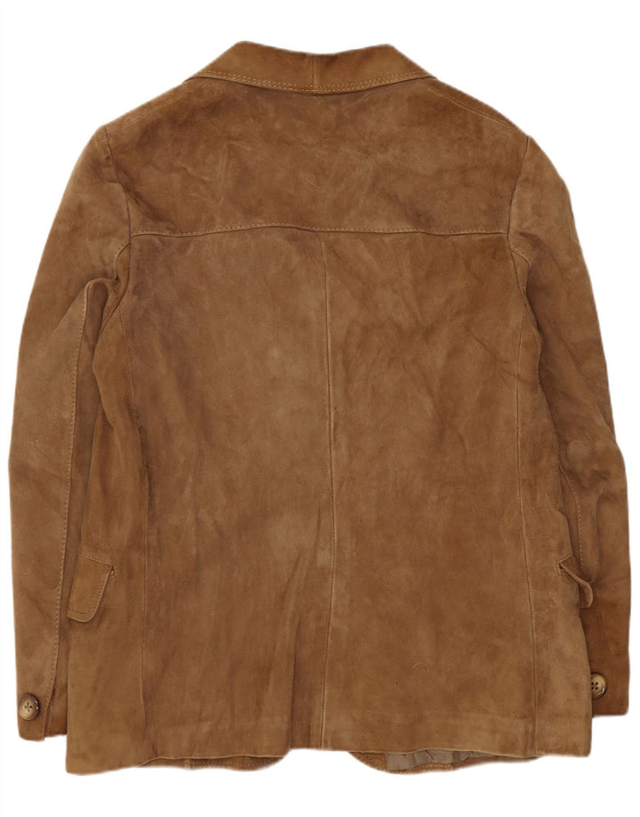 Giacca blazer in pelle scamosciata da donna a 4 bottoni Samar UK 14 Beige medio