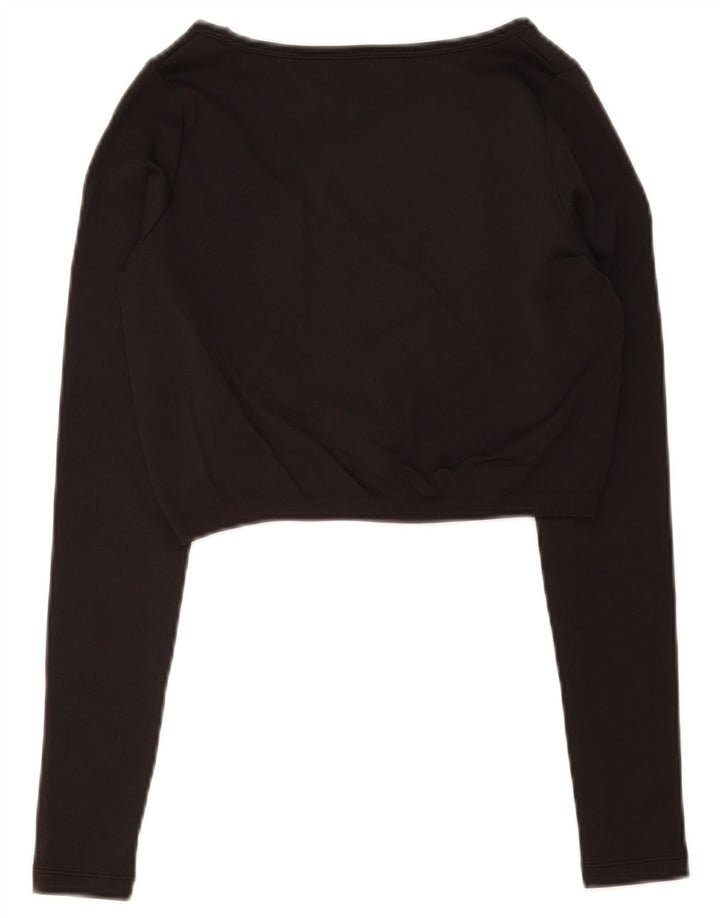 REEBOK Womens Crop Graphic Top Long Sleeve UK 12/14 Medium Black Nylon