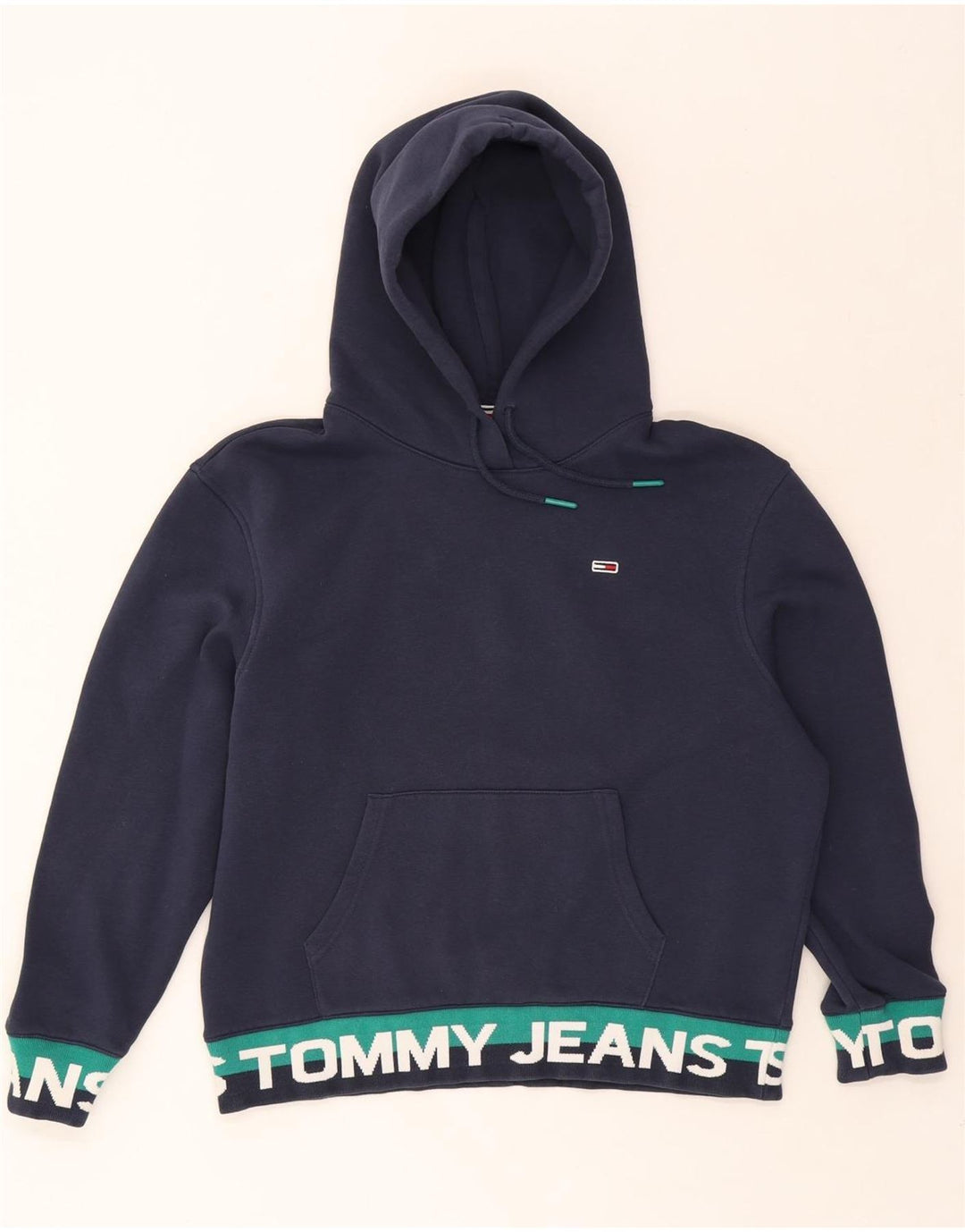 TOMMY HILFIGER Womens Oversized Hoodie Jumper UK 14 Medium Navy Blue Vintage Tommy Hilfiger and Second-Hand Tommy Hilfiger from Messina Hembry 