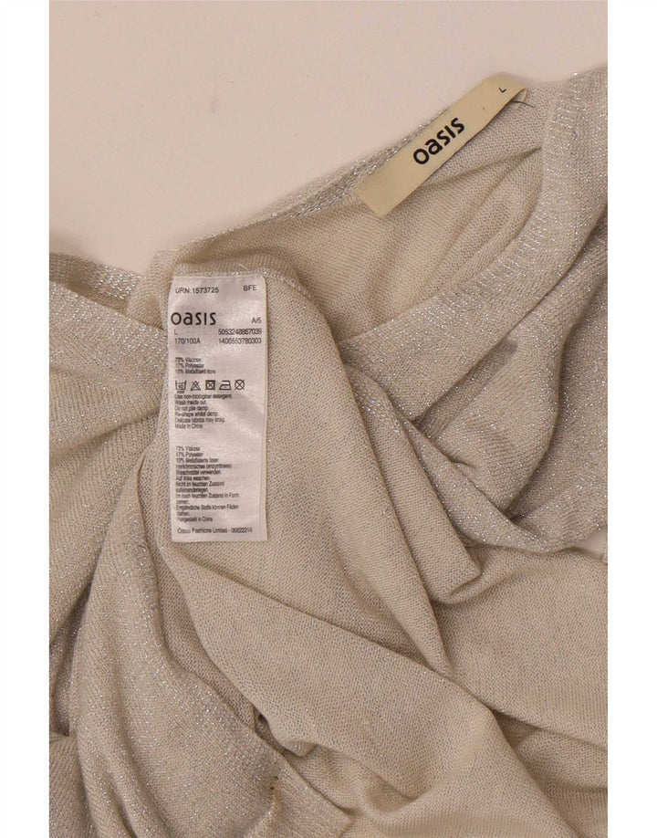 Top da donna a maniche lunghe Oasis UK 16 grande viscosa chiazzata grigia