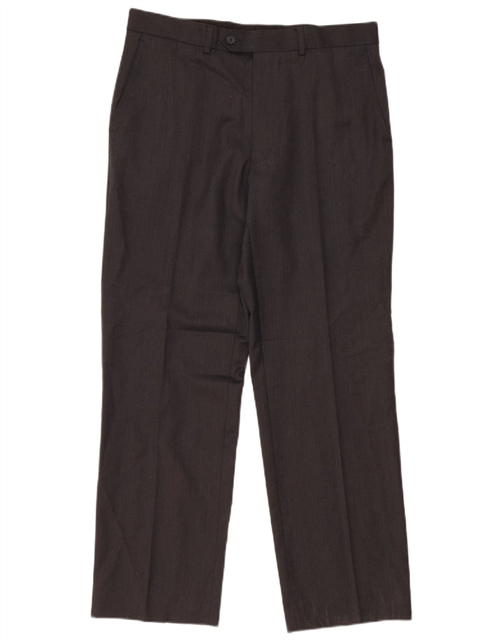 MARKS & SPENCER Pantaloni da abito dritti da uomo W34 L31 Lana grigia
