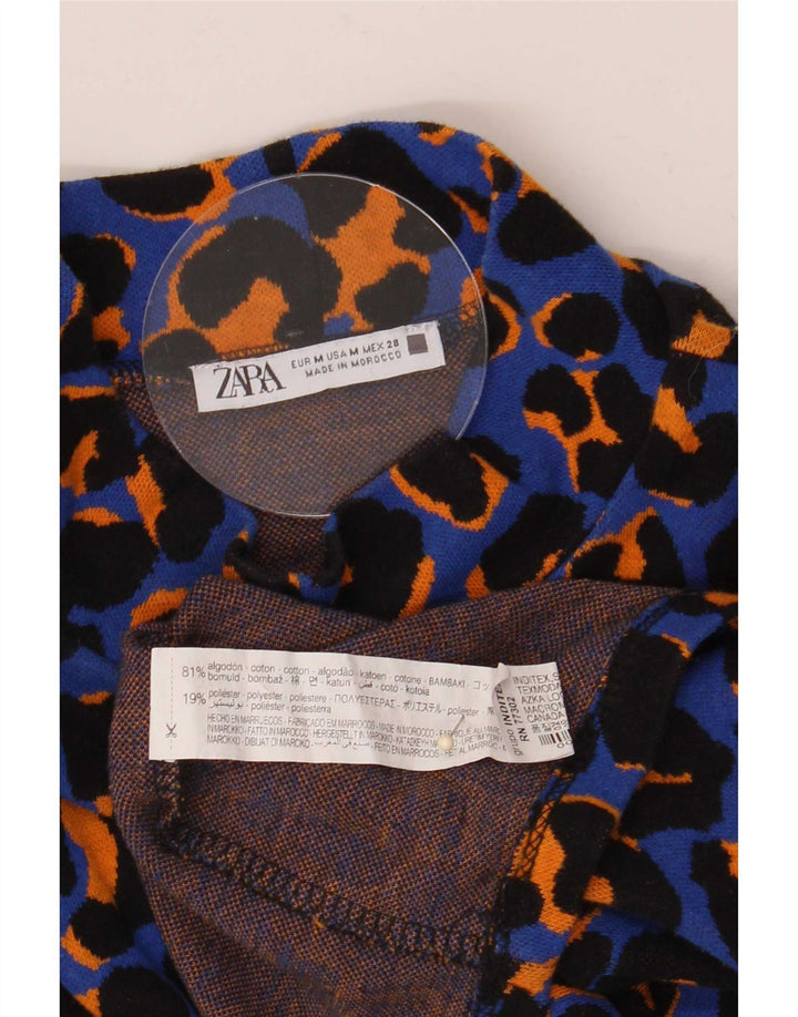 Top Zara da donna oversize a maniche lunghe UK 14 cotone con stampa animalier blu medio