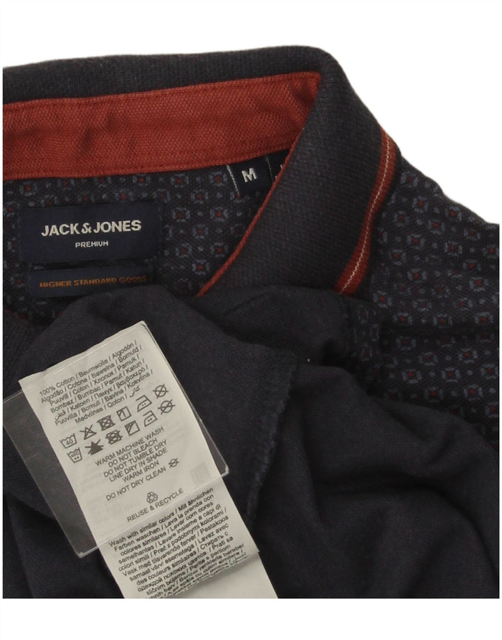 JACK & JONES Polo premium da uomo in cotone geometrico medio blu navy