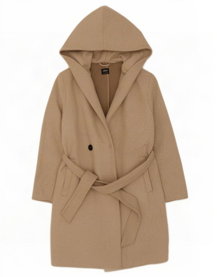 Cappotto con cappuccio da donna Zara UK 10 piccolo poliestere beige