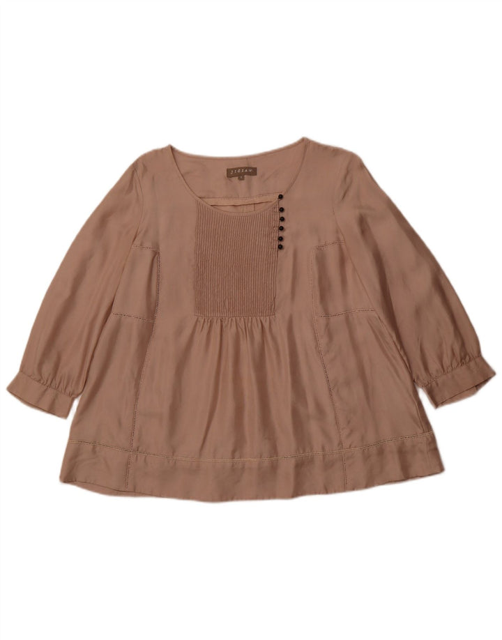JIGSAW Camicetta da donna con maniche a 3/4 Top UK 10 Small Beige Seta