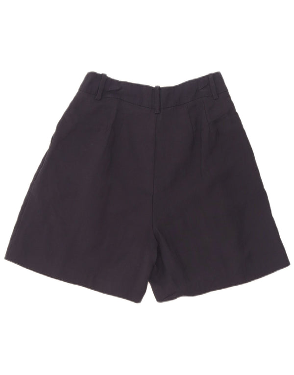 Zara Womens High Waist Pegged Chino Shorts Small W26  Navy Blue Viscose