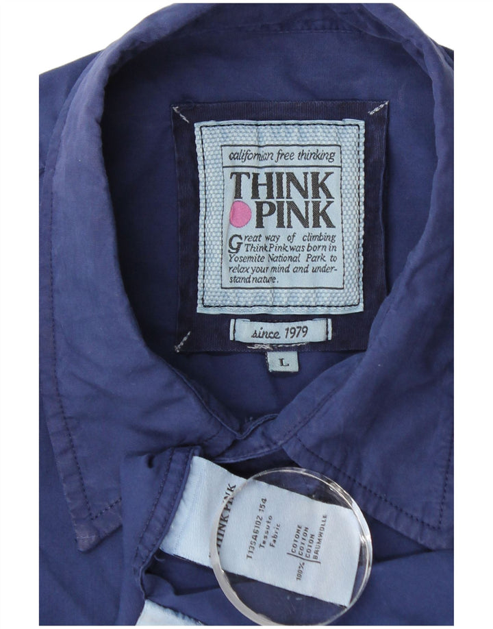 Camicia da uomo Think Pink Large in cotone blu navy