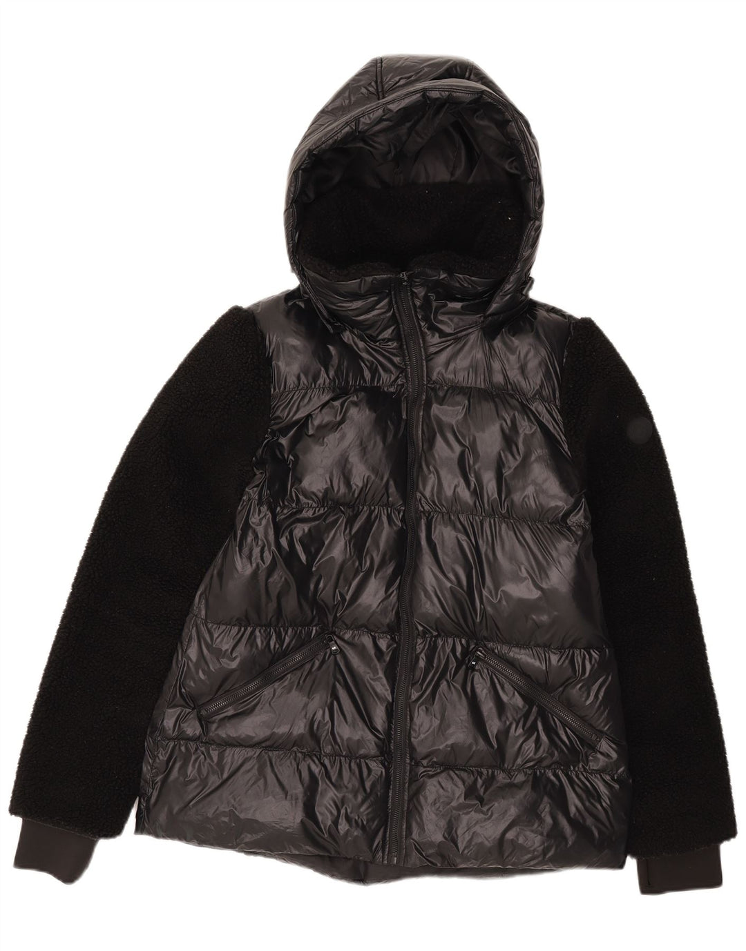 Giacca imbottita con cappuccio da donna Michael Kors UK 14 nylon nero medio