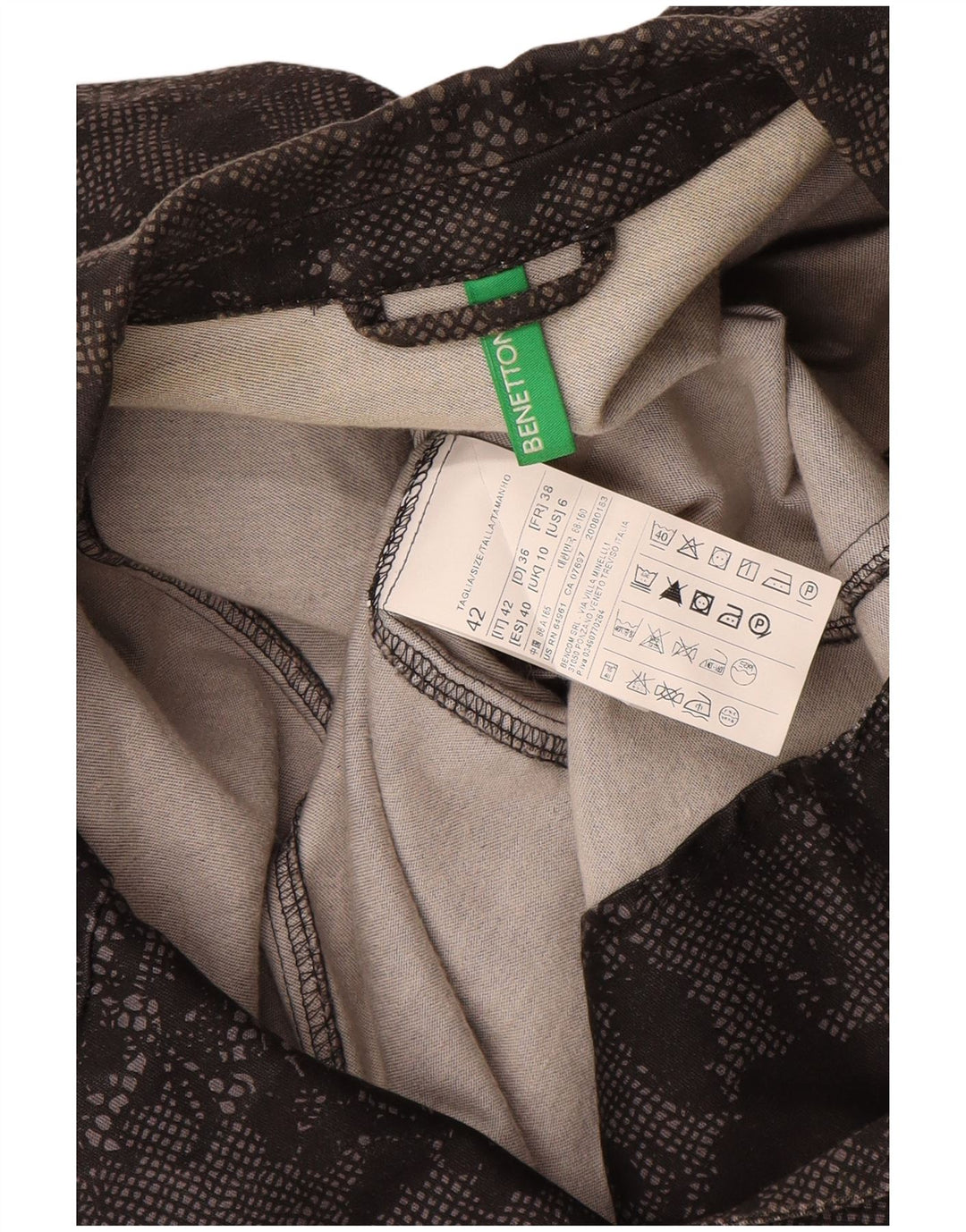 Giacca blazer da donna a 1 bottone Benetton UK 10 piccolo cotone floreale nero