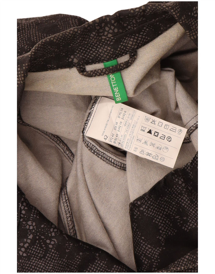 Giacca blazer da donna a 1 bottone Benetton UK 10 piccolo cotone floreale nero