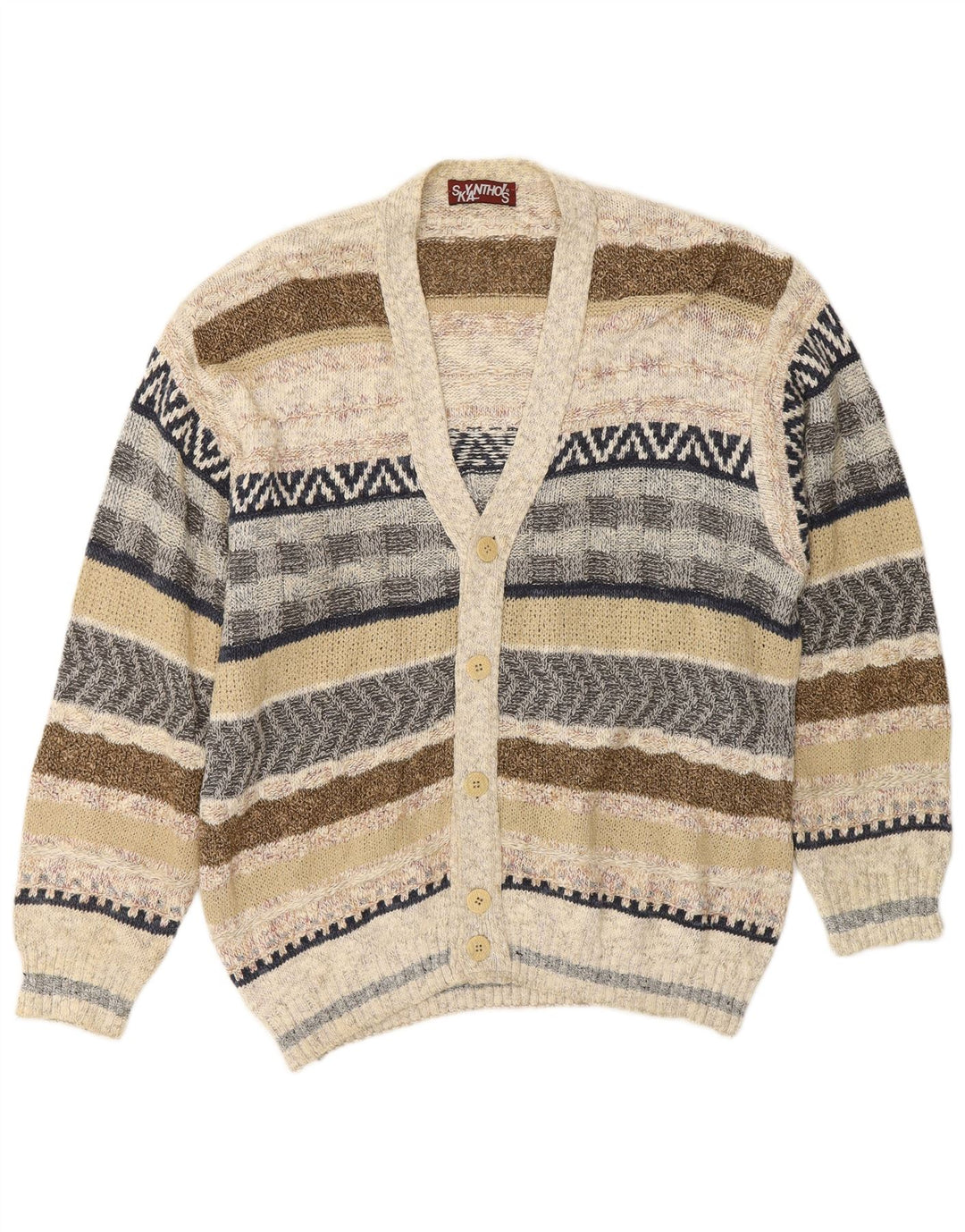 Maglione cardigan da uomo VINTAGE a righe beige grandi