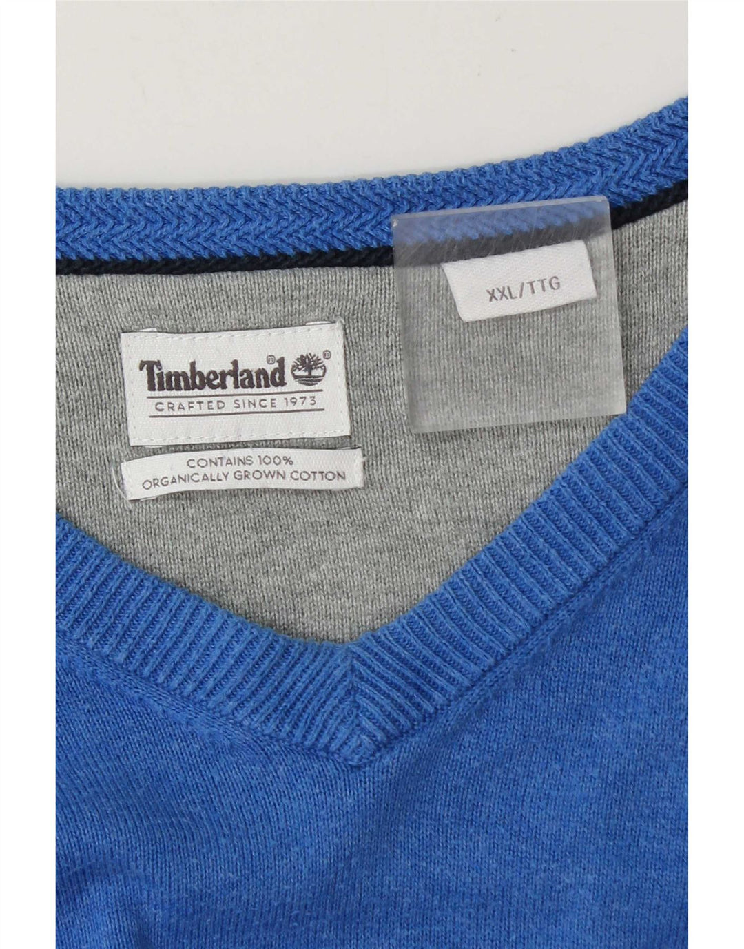 Maglione maglione con scollo a V da uomo Timberland 2XL cotone blu